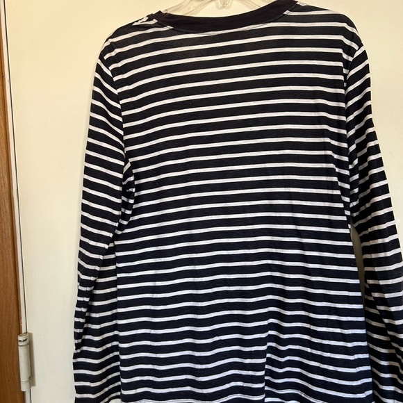Eddie Bauer, large 100% cotton, navy blue and white striped. Nautical cardigan - Picture 2 of 8